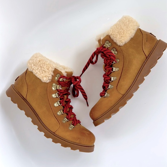 Sorel Shoes - Sorel Ainsley Conquest Brown Lace Up Leather & Shearling Ankle Boots 9 M